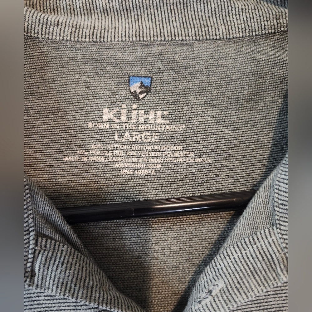 Kuhl Mens Gray Stripe Polo With Double Pocket And Cotton Blend Size Large - Picture 5 of 7